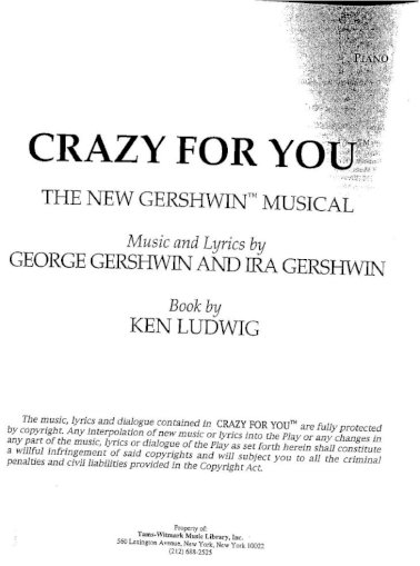 Free Piano Sheet Music For The Musical Crazy For You Pdf Document