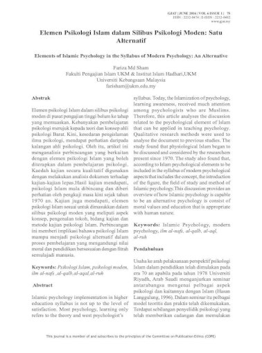 Elemen Psikologi Islam Dalam Silibus Psikologi Moden Satu Alternatif Pdf Document