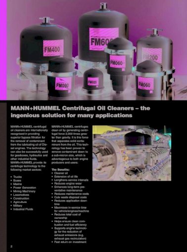 MANN+HUMMEL Centrifugal Oil .MANN+HUMMEL centrifuges clean oil by centri-fugal force 2,000 [PDF Document]
