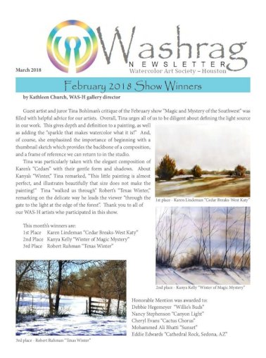 March 2018 February 2018 Show Winners - Wash .Watercolor Art Society - Houston Washrag Newsletter - [Pdf Document]