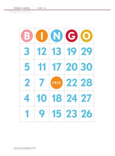 Bingo Cards 1 Of 12 Template Martha Bingo Cards 1 Of 12 C 2003 Martha Stewart Living Omnimedia Pdf Document
