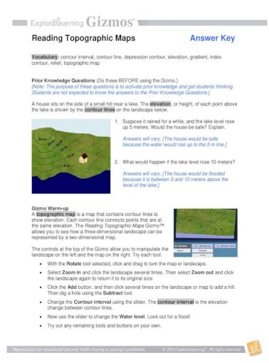 Reading Topographic Maps Gizmo Answers Pdf - Student Exploration Sheet