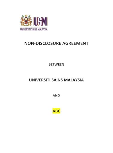 Non Disclosure Agreement Universiti Sains Malaysia 10 Non Disclosure Agreement آ Non Disclosure Pdf Document