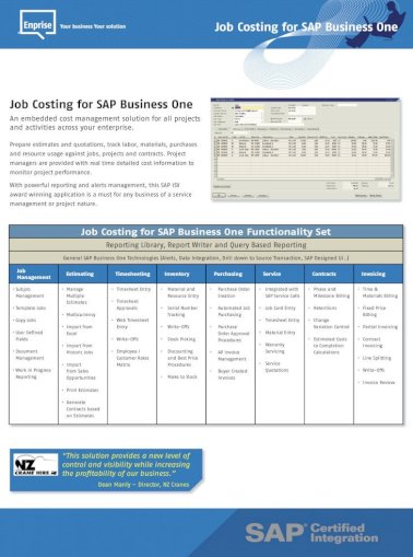 sap business one job costing