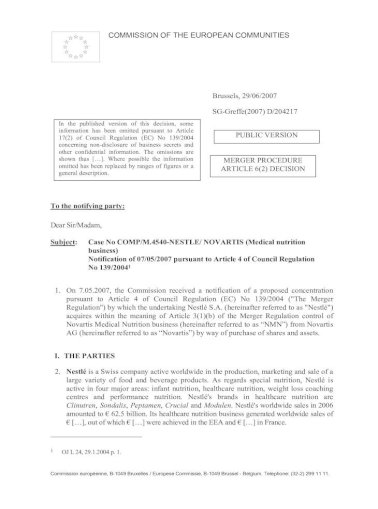 Case No Comp M 4540 Nestle Novartis Medical Nutrition Pdf Document