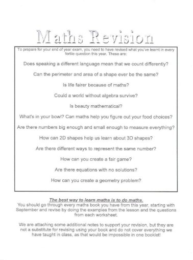 Maths Fertile Questions In Year 7 Revision Guide Pdf Document