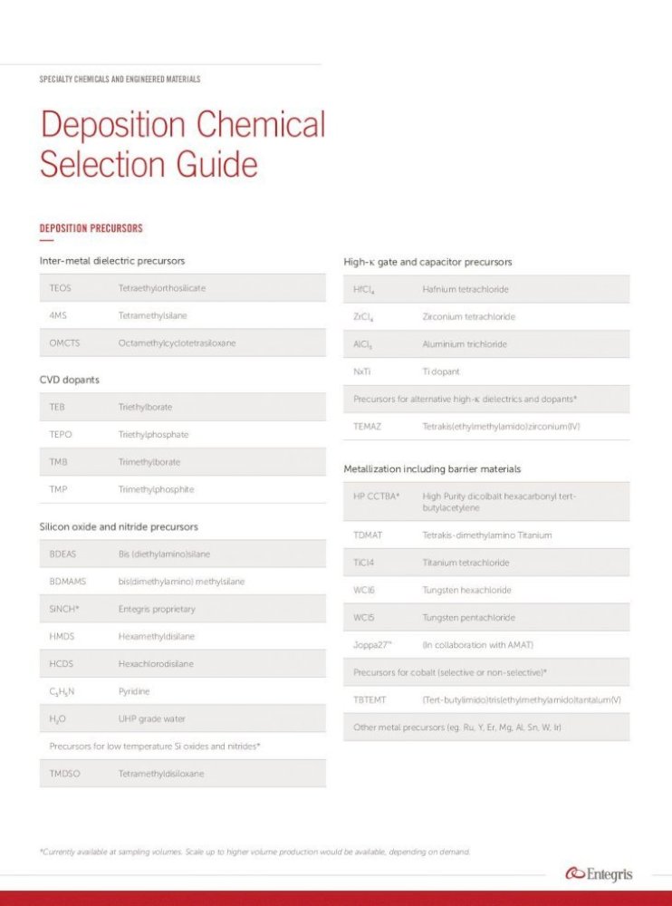 Deposition Chemical Selection Guide Entegris Deposition Chemical Selection Guide Deposition Precursors Pdf Document