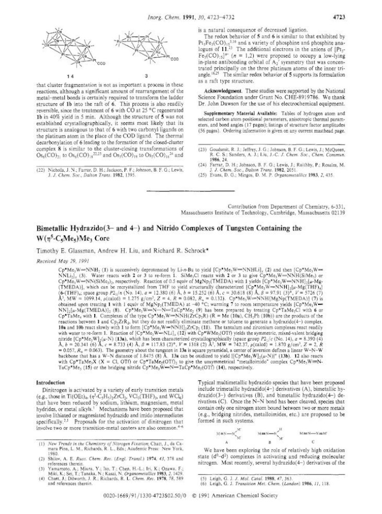 Bimetallic Hydrazido 3 And 4 And Nitrido Complexes Of Tungsten Containing The W Eta 5 C5me5 Me3 Core Pdf Document