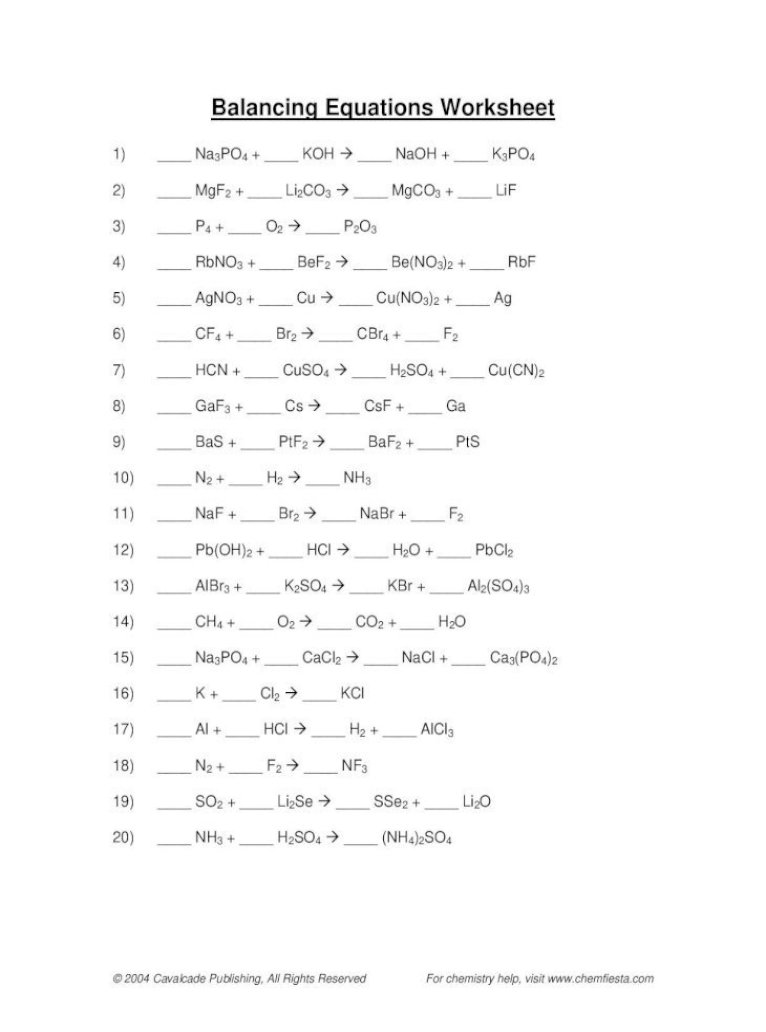 Balancing Equations Worksheet - My Chemistry C Resources for With Balancing Equations Worksheet Answer Key