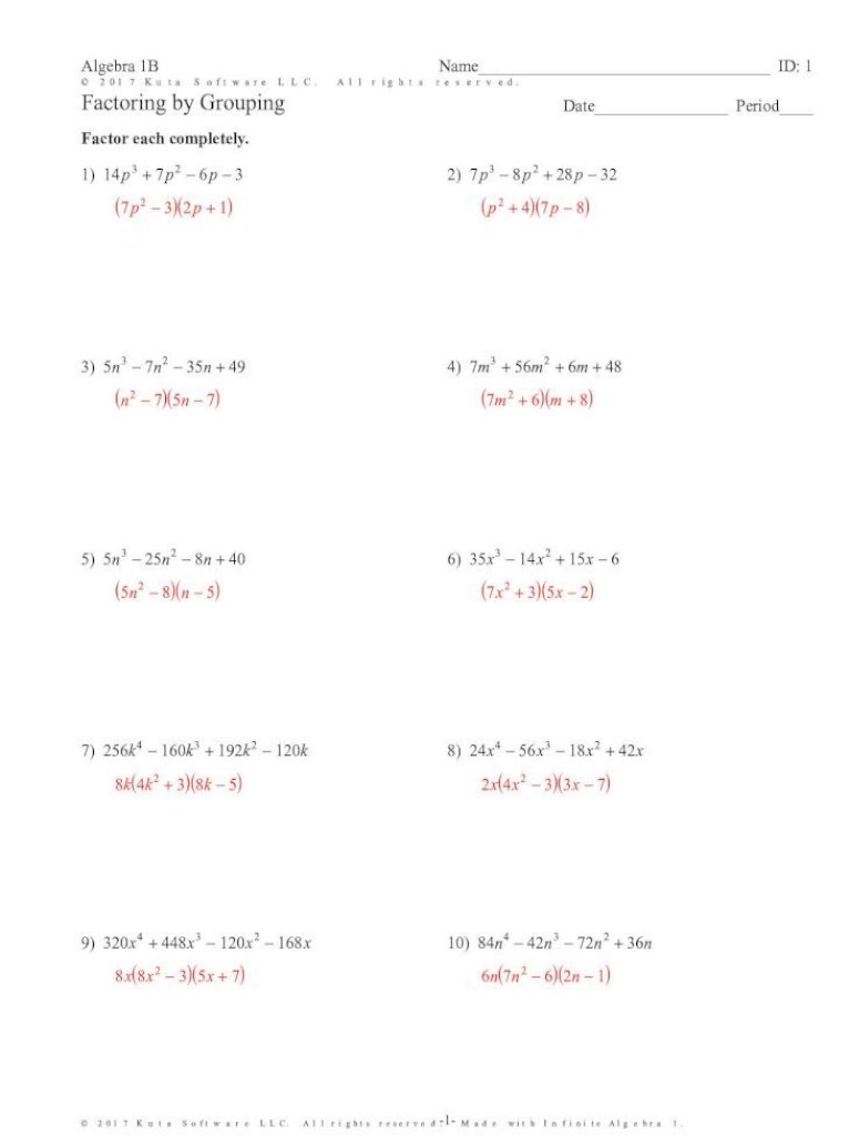 factoring with gcf kuta software Intended For Factoring Polynomials By Grouping Worksheet