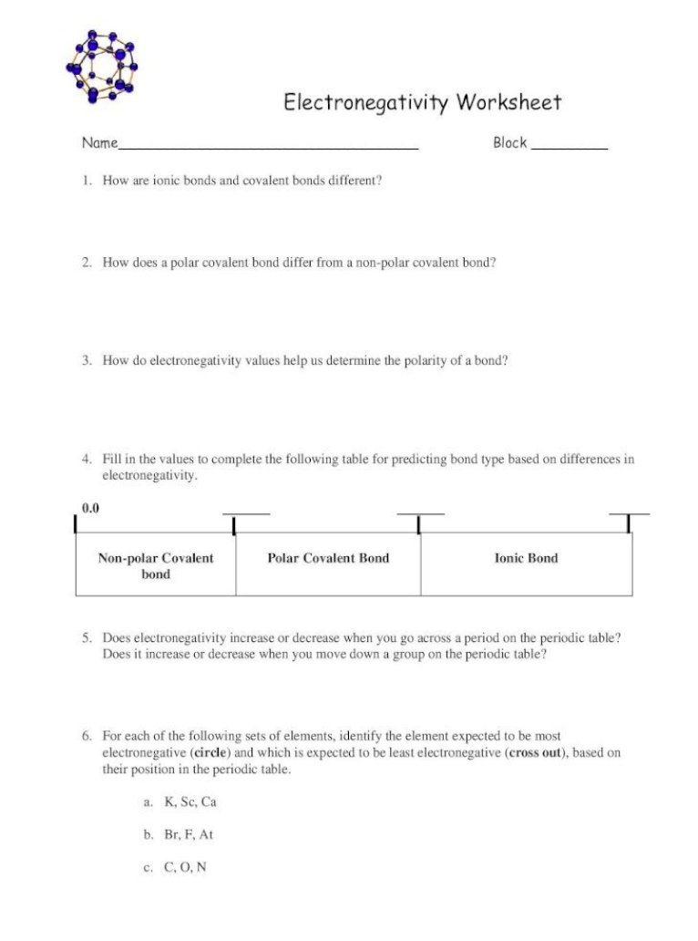 Electronegativity Worksheet ??Electronegativity Worksheet  24 Intended For Worksheet Polarity Of Bonds Answers