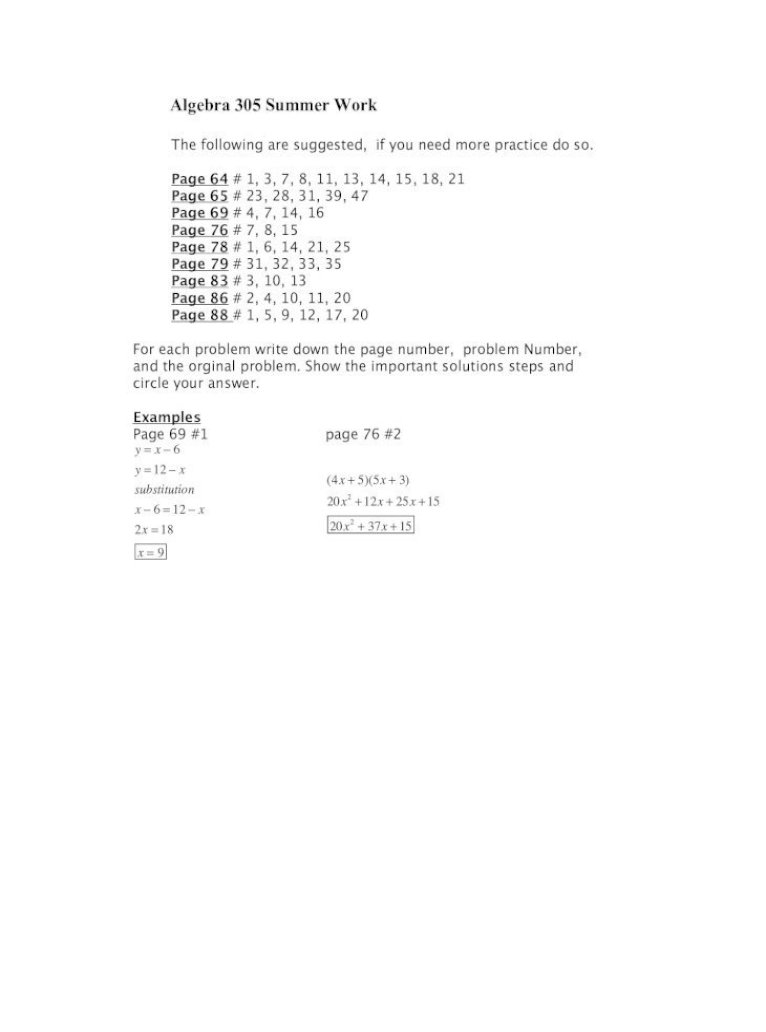 Summer Assignment Mat 305 Algebra 2 King School X A 3 28 3x 2y 6 And 2x 3y 6 29 4x Pdf Document