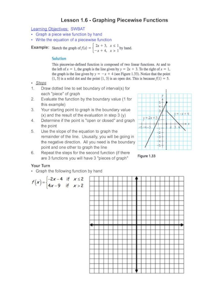 Lesson 29.29 - Graphing Piecewise Functions Lesson 29.29 - Graphing