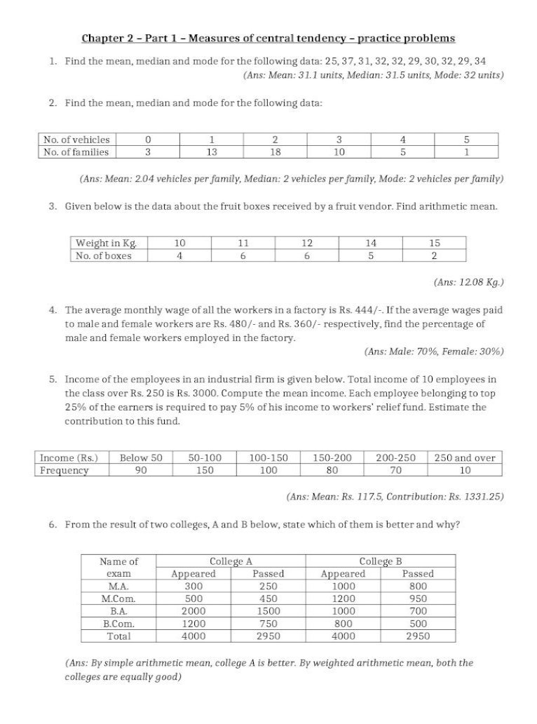 Chapter 22 - Part 22 - Measures of Central Tendency - Practice Intended For Measures Of Central Tendency Worksheet